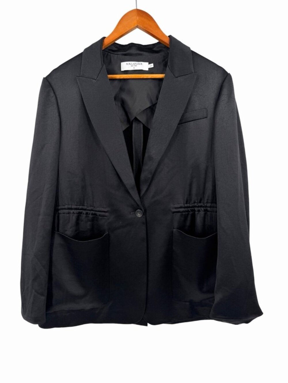 M.M.LAFLEUR Women's Black Satin Cinch Waist The Hyo Jacket Blazer Size 8